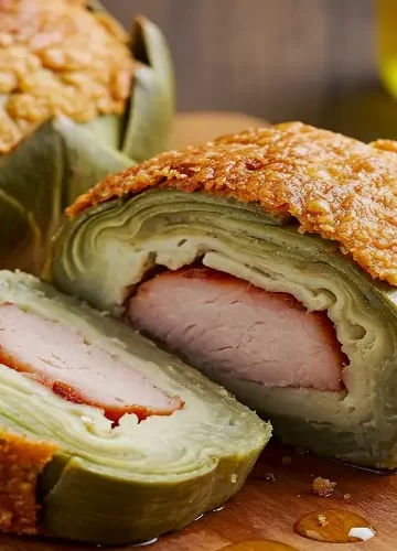 Alcachofra recheada com peito de peru defumado