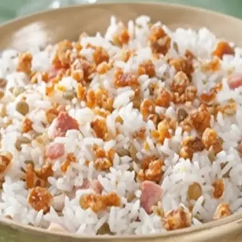 Receita de Arroz com Lentilha e Nozes Carameladas