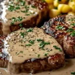 Bife com molho de creme de alho