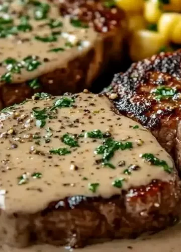 Bife com molho de creme de alho