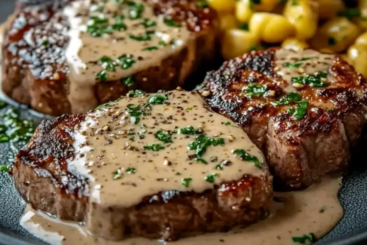 Bife com molho de creme de alho