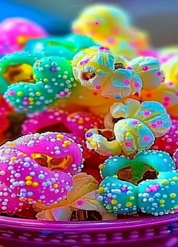 Bombas de Pipoca Doce que Brilham no Escuro