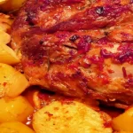 Pá de porco com marmelos e molho de framboesa