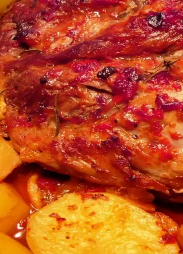 Pá de porco com marmelos e molho de framboesa