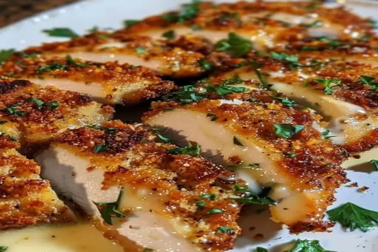 Frango com crosta de alho e parmesão